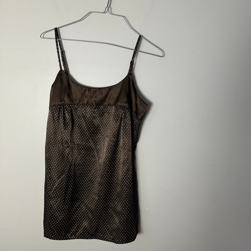 BCIH Women's Sleeveless Tank Top Shirt Blouse Brown Polka Dot Cami Large L